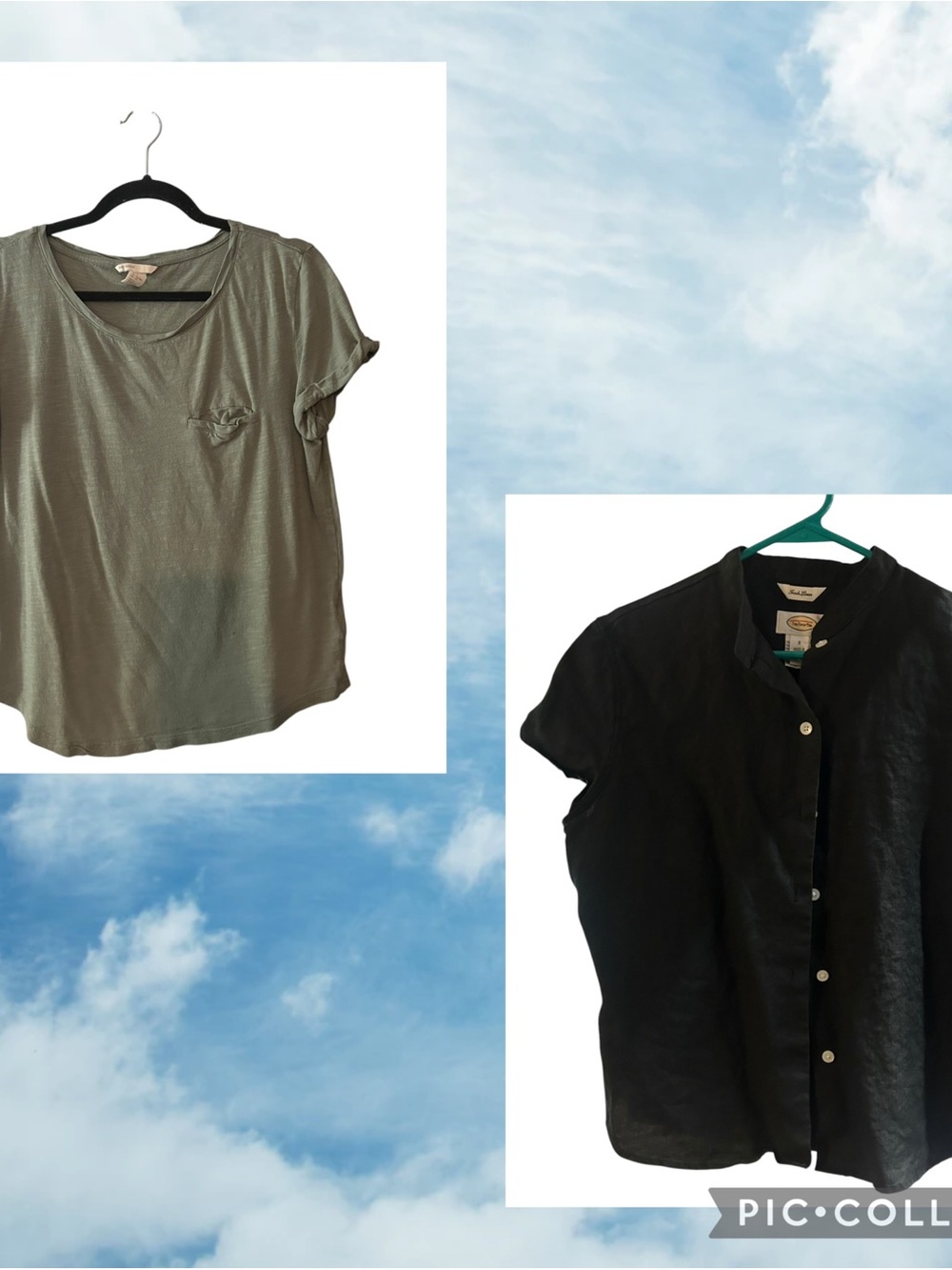 Talbots Olive Green Short Sleeve Pocket Tee and Black Button Front Top size smal